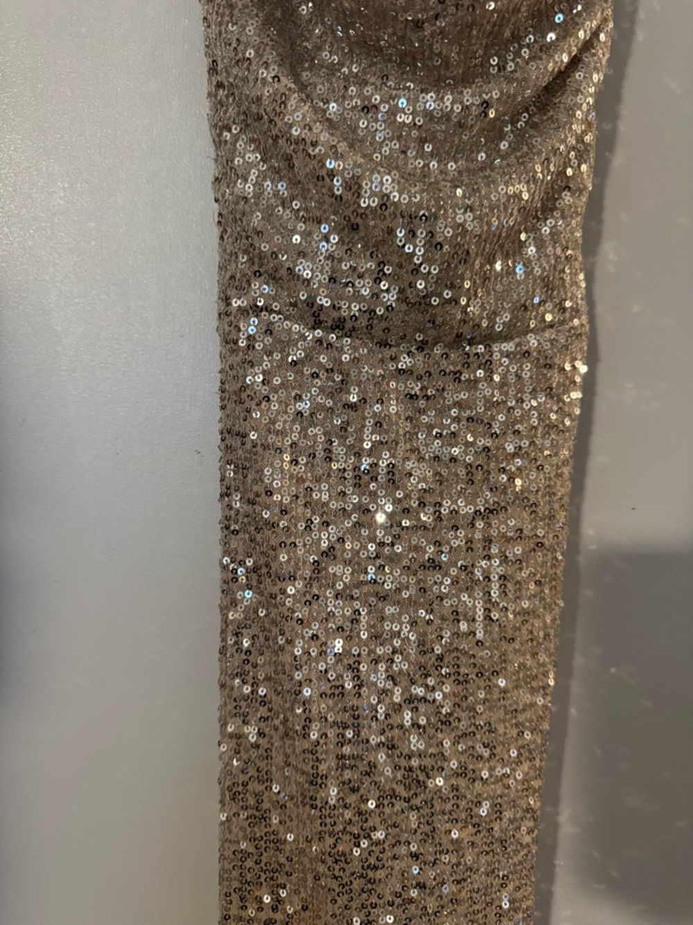 Sequin Cowl Neck Spaghetti Strap Gown in Champagne - Picture 3 of 4
